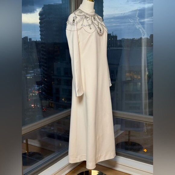 🆕 SIMKHAI 🧿 NWOT Odetta Crystal Embellished Cream Long Sleeve Midi Dress, Sz 8 - Picture 7 of 16